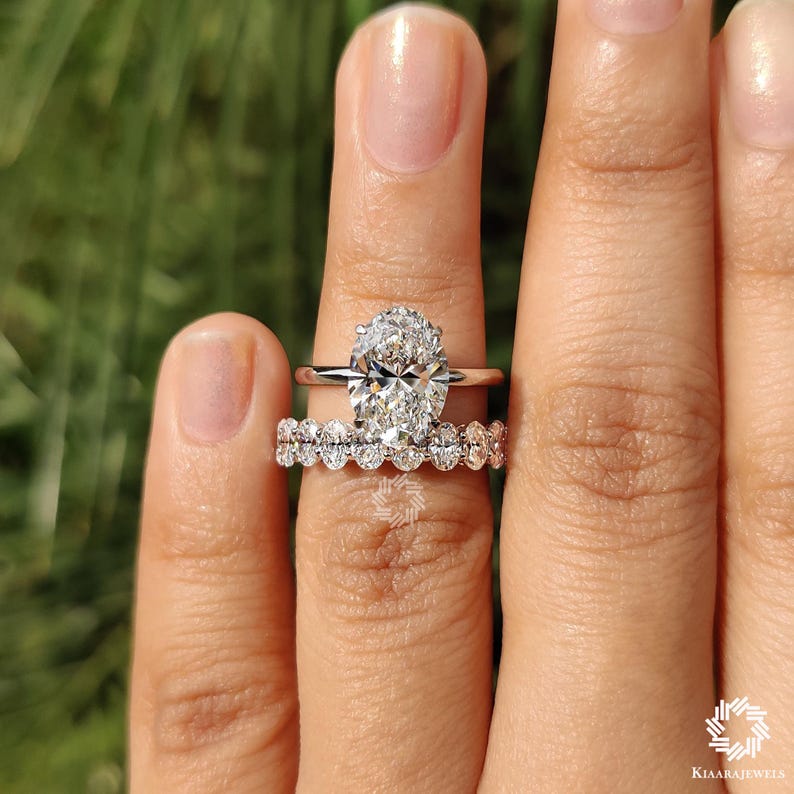 2.8 CT Oval Cut Moissanite Engagement Ring Set, 14K Solid Gold Ring Set ...