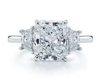 2.70 CT Radiant Cut Moissanite Engagement Ring, 14K Solid White Gold Ring, Three Stone Ring, Trilogy Ring, Wedding Ring, Bridal Set Ring