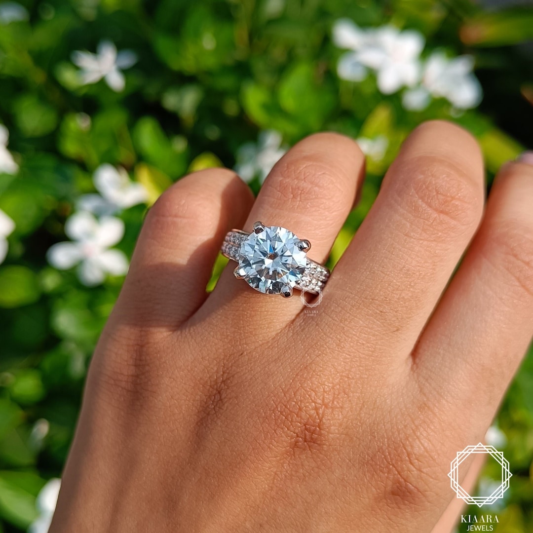 Buy CT Round Cut Moissanite Engagement Ring, 14K Solid Gold Hidden Halo  Ring, Stackable Ring, Thick Band Ring, Promise Ring, Gift for Her Online in 