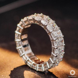 Radiant Moissanite Band, 4 TCW Radiant Cut Diamond Band, Shared Prong Band, Full Eternity Moissanite Band, Stacking Ring, Anniversary Gift