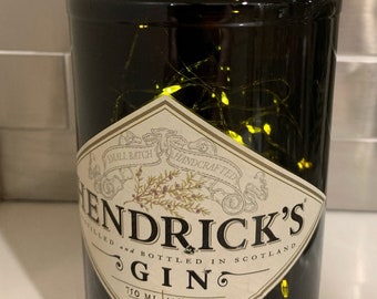 Hendrick's Gin Bottle With battery-operated LED Lights  (Empty and Upcycled)