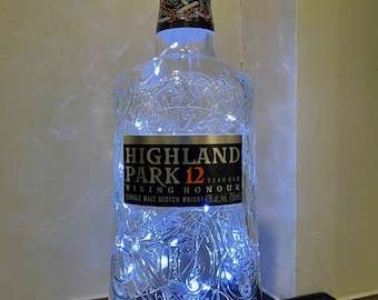 Upcycled Highland Park Scotch Bottle Lamp: Viking Honour LED Light