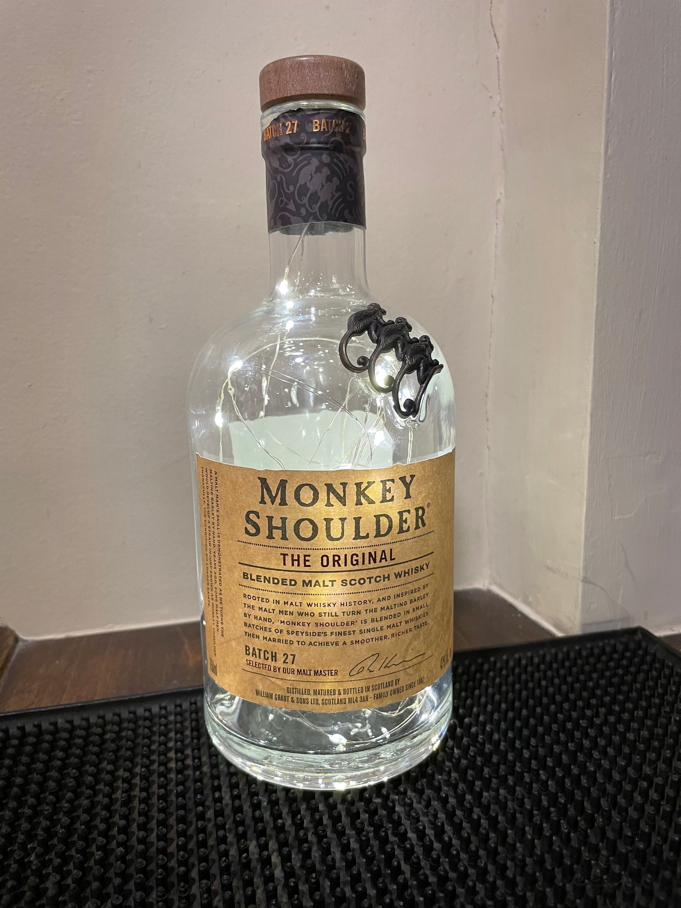 Monkey Shoulder Blended Scotch Whiskey Bottle With Battery-operated LED  Lights 750ml upcycled 