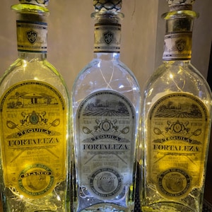 Fortaleza Tequila Bottle With Battery-Operated LED Lights  (Empty and Upcycled) Various Releases Tequila Los Abuelos