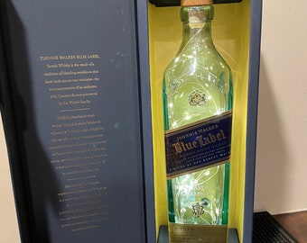 Upcycled Johnnie Walker Blue Label Bottle Lamp with LED Lights