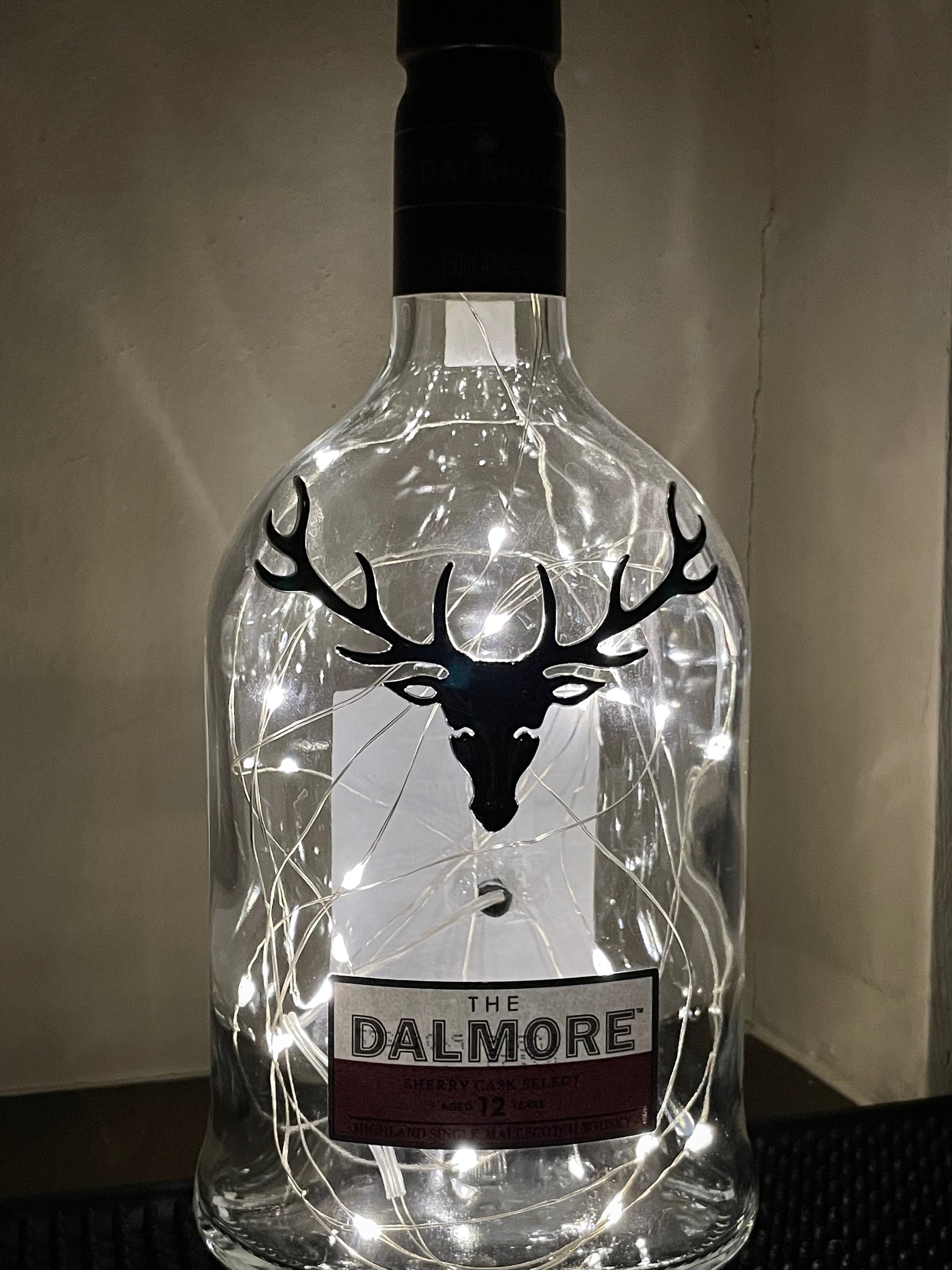 The Dalmore 12 Year Scotch Whiskey Bottle 750ml With Battery-operated LED  Lights upcycled 