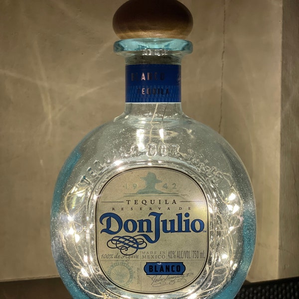 Don Julio Blanco Tequila Bottle With Battery-Operated LED Lights  (Empty and Upcycled)