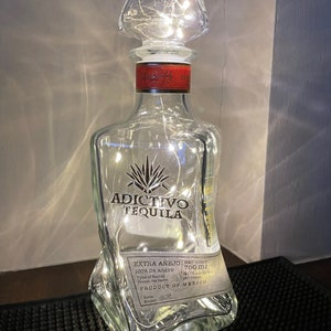 Adictivo Extra Anejo Tequila Bottle With Battery-Operated or USB-Powered LED Lights  (Empty and Upcycled)