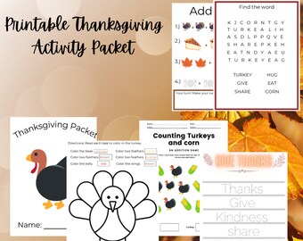 Thanksgiving Activities For Kids, Thanksgiving Activity Printable, Thanksgiving Games for Kids, Thanksgiving Bingo, Instant Download