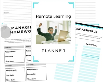 Remote Learning Planner | Virtual learning | homeschooling | Students | school age | download | schedule | online | planner |Digital Planner