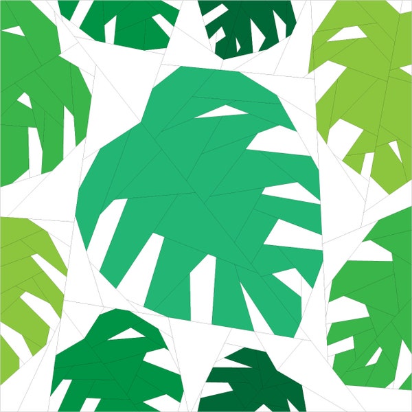 Foundation Paper Pieced Quilt Pattern: Monstera Leaves