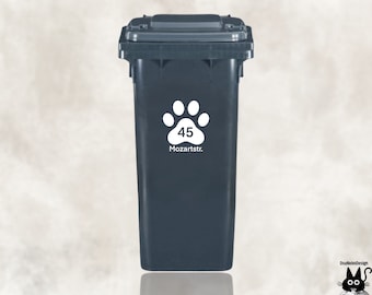 Garbage can sticker animal paw personalized | Vinyl sticker street name house number recycling sticker personalization name first name |7