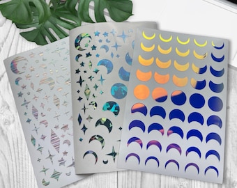 Star stickers || holographic vinyl stickers || Moon decal mini stickers