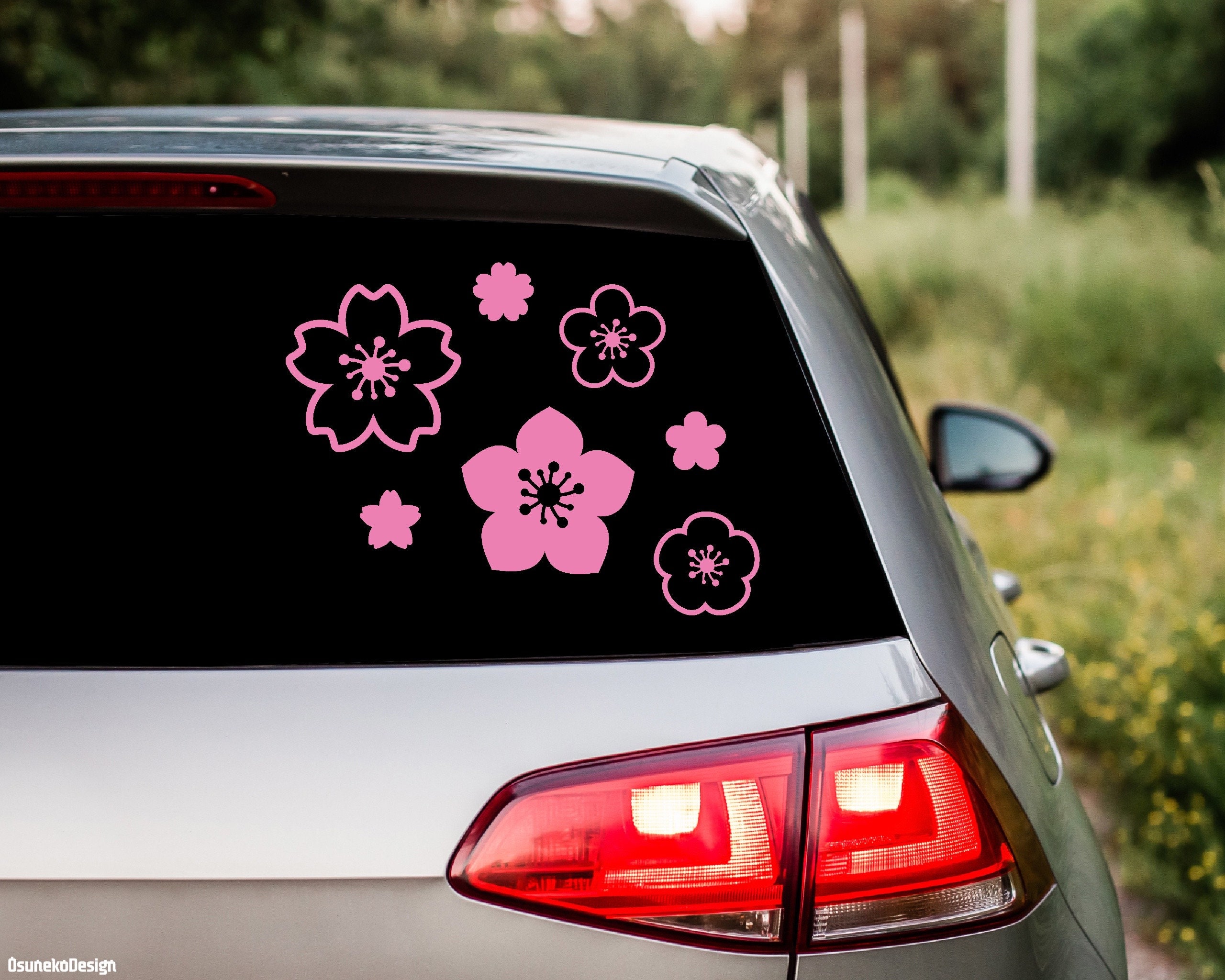 Bunte, gummierte Etiketten mit Blumenmotiv, Aufkleber für Auto, mit  Blumenmotiv, selbstklebend, 30 x 14 cm, wasserundurchlässiges Etikett,  schwarz