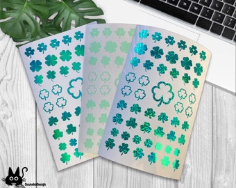 Clover leaf stickers || holographic vinyl stickers || clover leaf decal mini stickers