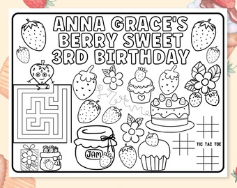 Tovagliette personalizzate per feste, decorazioni di compleanno a tema bacche, pagine da colorare personalizzate per compleanni, articoli per feste a tema fragole, bomboniere economiche
