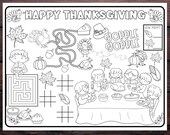 Thanksgiving Coloring Placemat Printable, Thanksgiving Activity for Kids, Thanksgiving Table Decor, Fall Coloring Sheet, Kids Table Games