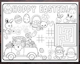 Hoppy Easter, Activity Sheet, Coloring Placemat for Kids, Printable Party Favors, Easter Basket Stuffers, Classroom Party Games, Digital