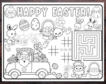 Attività pasquali, pagina da colorare con coniglietto, tovaglietta stampabile per bambini, decorazioni per la tavola, giochi per feste in classe, riempitivi per cestini pasquali, digitale