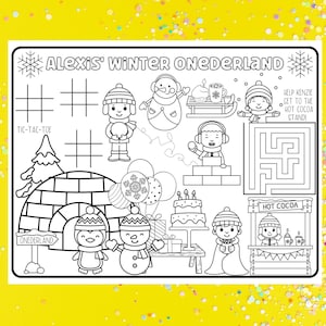 Winter Onederland Birthday Girl, Custom Birthday Coloring Page, Personalized Birthday Placemat, Winter Wonderland Party Favors, 1st Birthday