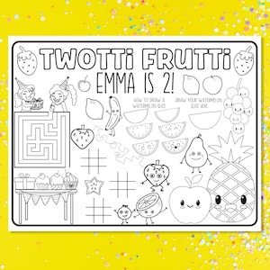 Twotti Frutti Birthday, Twotti Frutti Party Decorations, 2nd Birthday Party Supplies, Birthday Coloring Placemat, Toddler Party Favors,