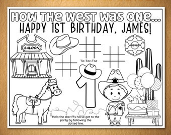 Come era unito il West, tovaglietta da colorare per compleanno, decorazioni per feste western, tema del primo compleanno, articoli per feste da cowboy, pagina da colorare personalizzata