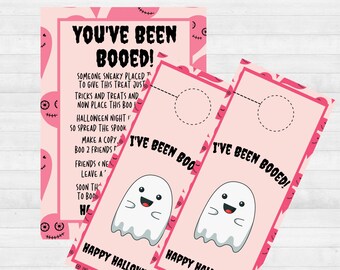 You've Been Booed Door Hanger, Boo Basket Printable, Gifts for Halloween Lovers, Pink Halloween Gift Tag, Pastel Halloween Gifts for Women