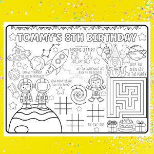 Space Birthday Party Printables, Space Party Decor, Space Party Placemat, Birthday Coloring Page, Personalized Placemat, 2 the Moon Birthday