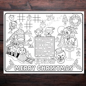 Christmas Coloring Placemat, Polar Express Coloring Page, Holiday Activity Sheets, Christmas Party Download, Printable Party Supplies