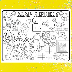 Camp Party Placemat, Woodland Party Decor, Glamping Birthday, Personalized Coloring Placemat, Party Supplies, Boy Scout Printables