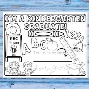 Kindergarten Graduation Printable, Coloring Placemats for Kids, End of the Year Gifts, Kindergarten Keepsake, Last Day of School Activities