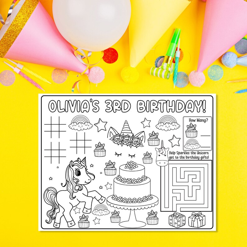 Unicorn Party Printable Custom Coloring Placemat Printable - Etsy