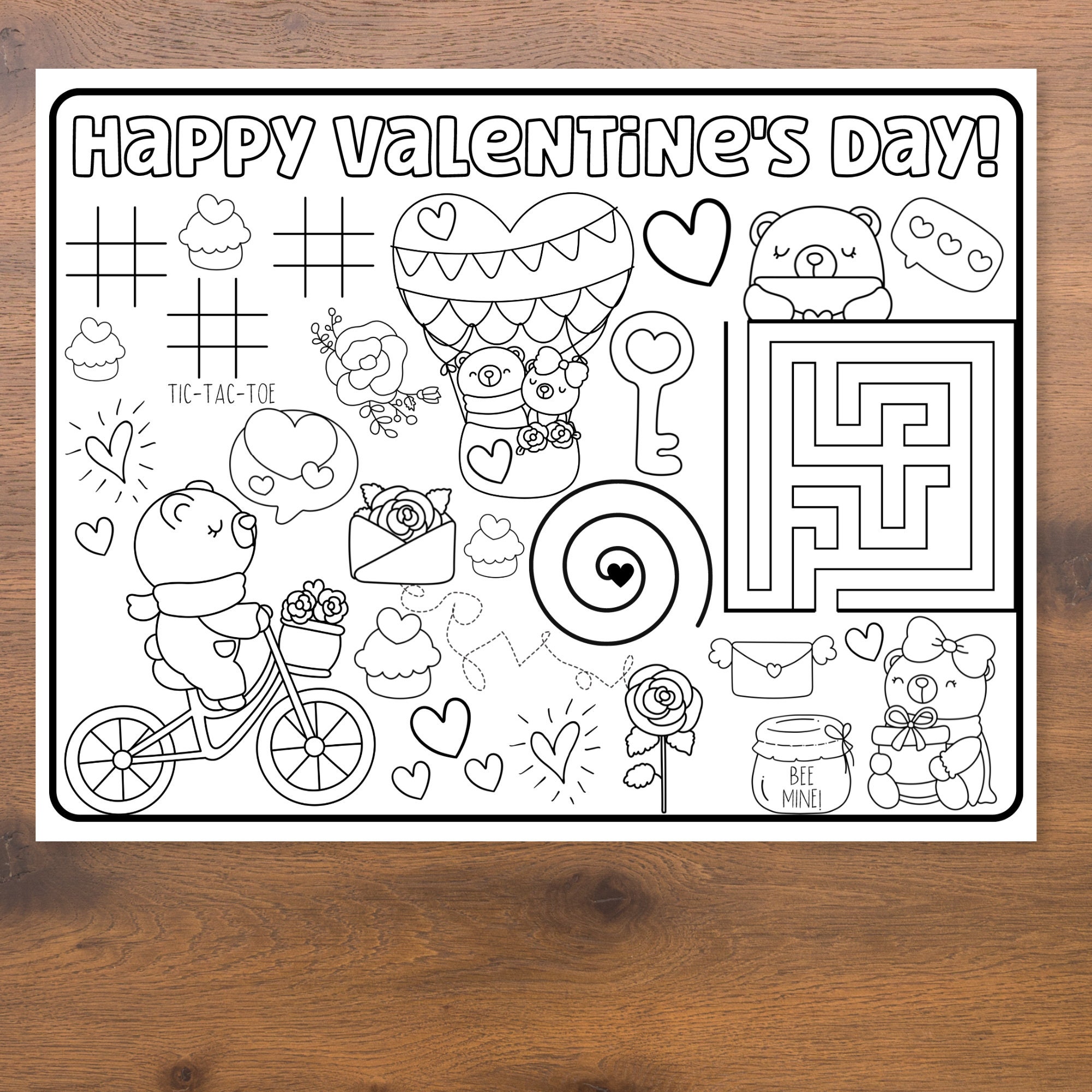 Valentine Placemat Printable, Valentine Activity for Kids, Valentine's ...