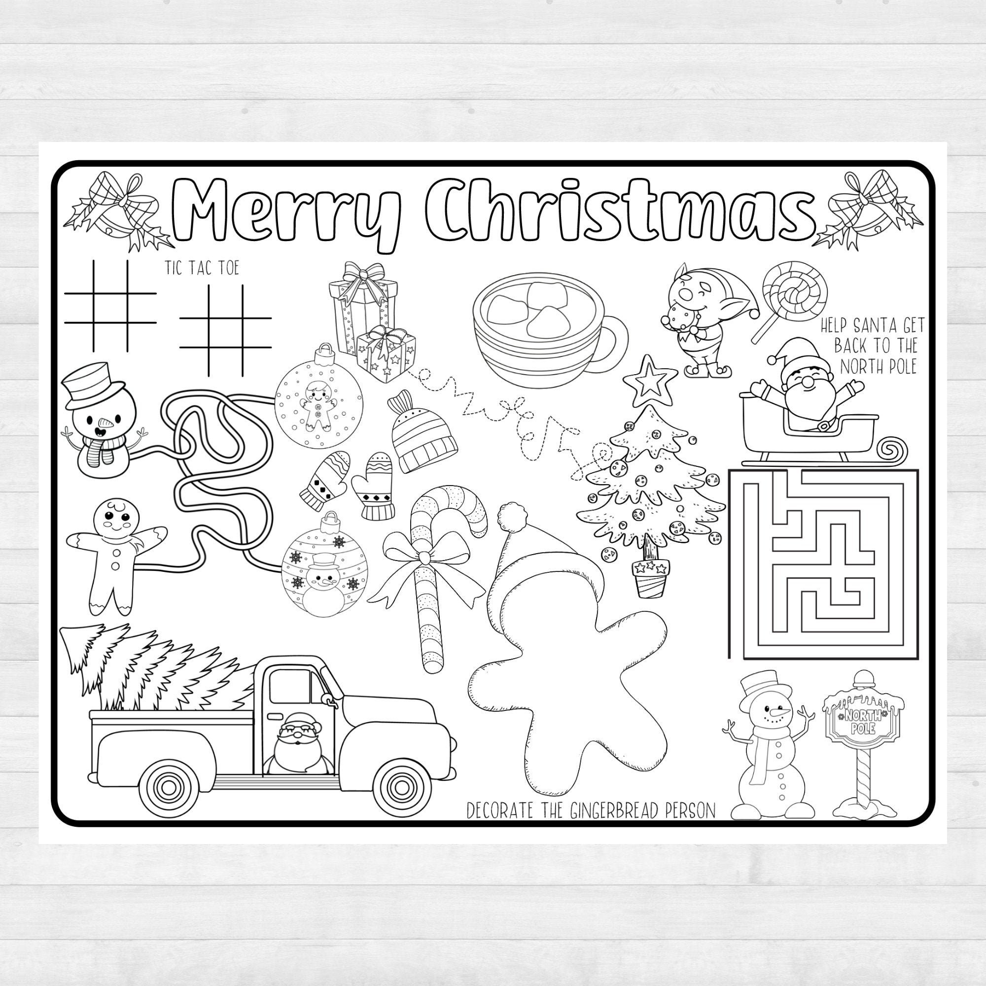 Christmas Coloring Placemats Party Printables Christmas Etsy