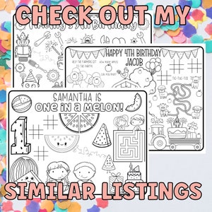 Personalized Party Placemats, Berry Sweet Birthday Decorations, Custom Birthday Coloring Page, Strawberry Party Supplies, Cheap Party Favors image 8