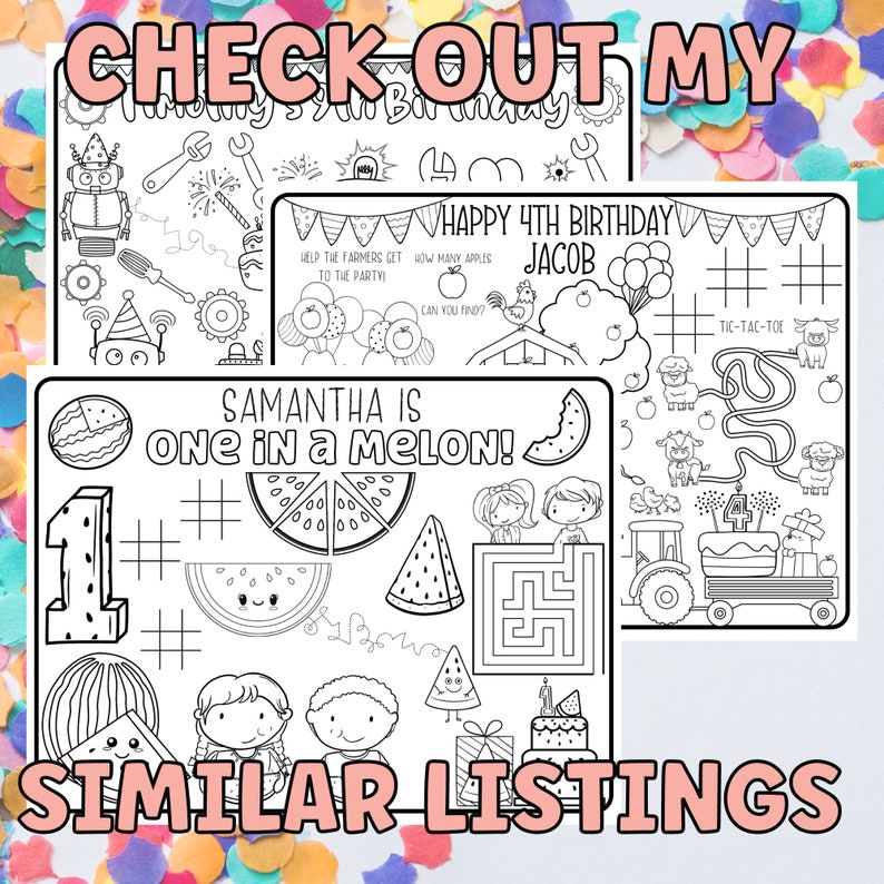 Personalized Party Placemats, Berry Sweet Birthday Decorations, Custom Birthday Coloring Page, Strawberry Party Supplies, Cheap Party Favors image 8