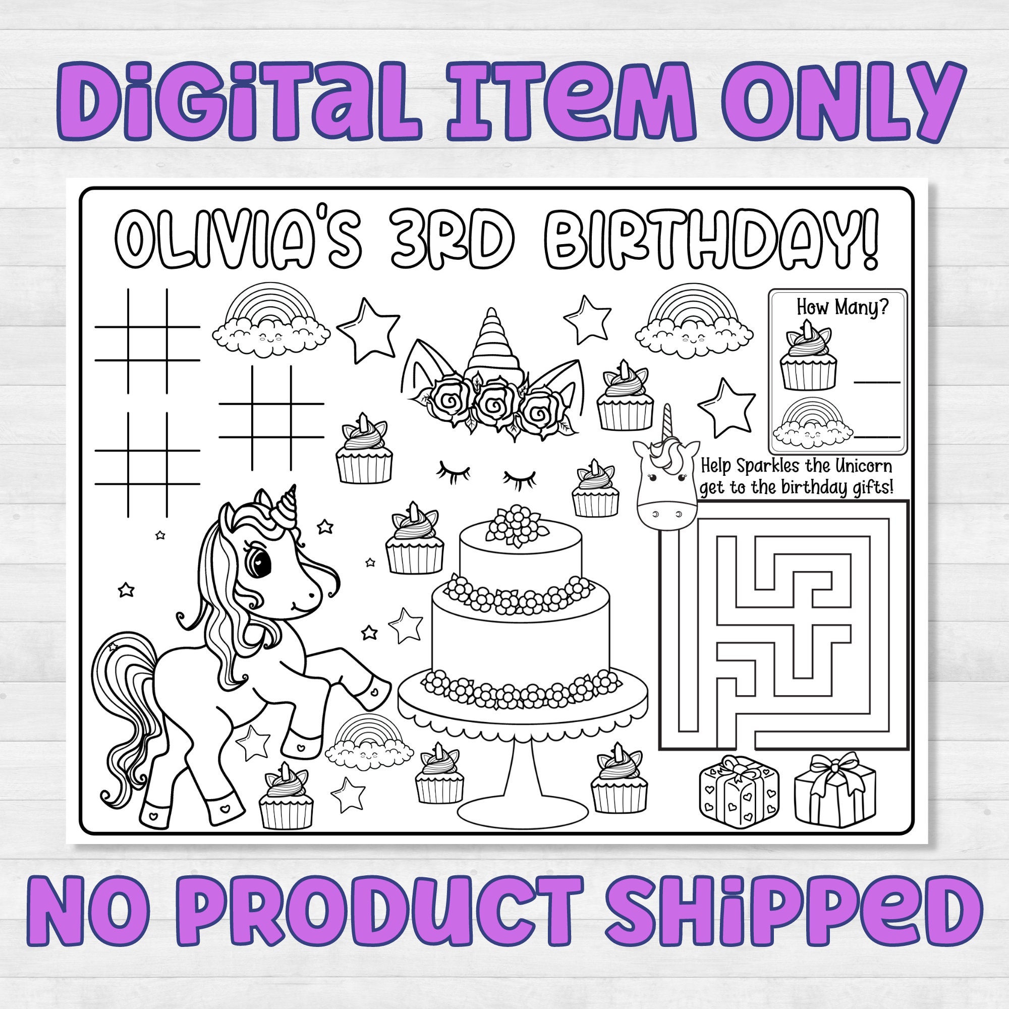 Unicorn Party Printable Custom Coloring Placemat Printable - Etsy