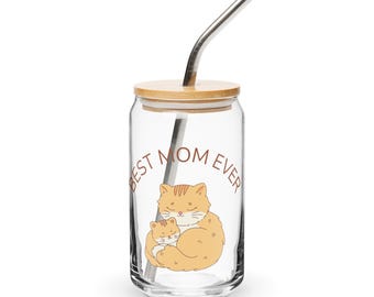 Best Mom can-shaped glass, cat lover gift for mom, mothers day cat owner gift, birthday gift for her, cute glass for mom, cat kitchen glass