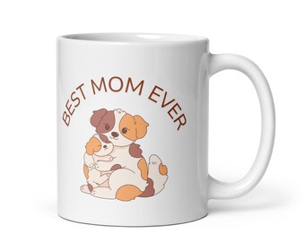Best Mom white glossy mug, dog lover gift for mom, mothers day dog owner gift, birthday gift for her, cute mug for mom