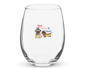 Copa de vino sin tallo roja, blanca y azul, regalo patriótico para amantes de los perros, copa para cachorros del 4 de julio, decoración americana para mascotas, lindo regalo de verano para perros