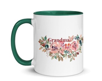 Mug with Color Inside for Grandma, floral grandma coffee mug, gift for Mothers day, pink flower mug, birthday present for grandma