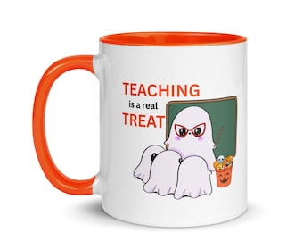 Taza de Halloween con color en el interior, taza de Halloween para profesor, taza de Halloween para profesor, regalo de Halloween para profesor, taza de profesor fantasma