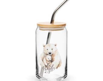 Dad bear can-shaped glass, bear drink glass, fathers day gift for dad, birthday gift for dad, gift for him, cozy bear glass, dad gift