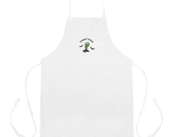 Halloween embroidered apron, creepy Halloween apron, bat apron gift, Halloween party prep apparel, fall creepy hand Halloween accessory