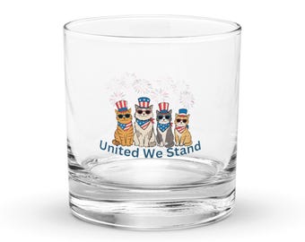 Taza de cristal con diseño de gato patriótico, regalo para amantes de los gatos, vaso con diseño de gato rojo, blanco y azul, regalo para amantes de las mascotas del 4 de julio, gato americano