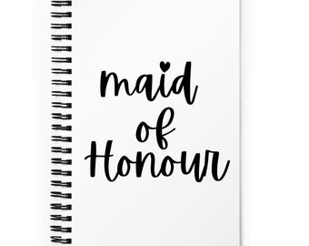 Cuaderno espiral de boda para dama de honor, regalo de diario para dama de honor, regalo de agradecimiento para dama de honor, canasta de regalo para dama de honor