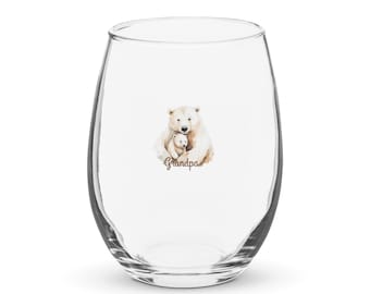 Grandpa bear stemless wine glass, bear glass, fathers day gift for grandpa, birthday gift for him, cozy bear Grandparent gift, bar glass