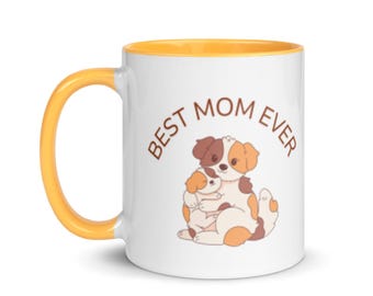 Best Mom mug with color inside, dog lover gift for mom, mothers day dog owner gift, birthday gift for her, cute mug for mom