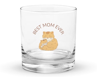 Best Mom rocks glass, cat lover gift for mom, mothers day cat owner gift, birthday gift for her, cute glass for mom, home bar glass