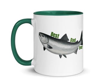 Taza para papá pescador con interior de color, la mejor taza para papá, regalo para amantes de la pesca, taza de café para pescador, regalo para amantes de la naturaleza, regalo de taza de café para papá